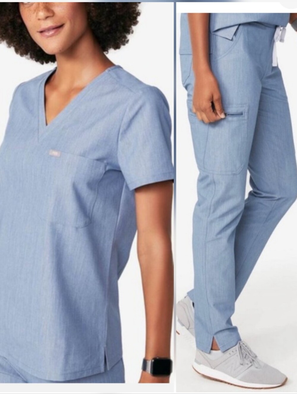 NEW Figs Scrub Set Catarina Top Yola Skinny Straight Leg Pants Heather Indigo